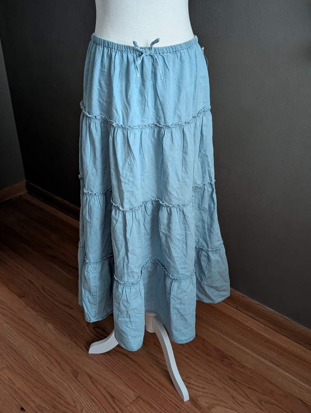 NWT Light Blue Tiered Midi Skirt Juniors XL (14/16) Cotton Blend Cottagecore